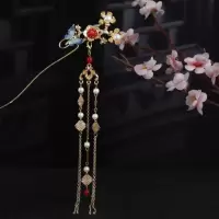 景泰蓝蝴蝶簪子一只(方向随机) 汉服头饰流苏步摇簪子发冠古风发饰景泰蓝套装对簪发簪古装配饰