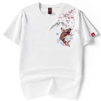 白色 [高质量] 4XL (收藏优先发货) 中国风重工刺绣鲤鱼宽松民族风ins超火的百搭半袖男装国潮短袖T恤