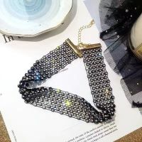 水晶-黑网格锁骨项链 高级奢华超闪水钻颈链项链锁骨链女头饰两用脖子饰品