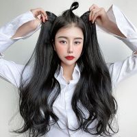 60cm--自然黑 假发女长卷发一片式无痕接发片带帽子假发一体保暖隐形蓬松大波浪