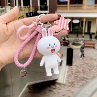 粉绳站兔粉白星粉扣 韩国创意可爱小熊钥匙扣挂件女汽车钥匙链男女情侣钥匙扣包挂件