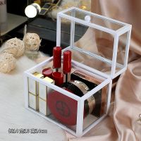 白色小号防尘粉饼盒 大号玻璃粉饼盒防尘带盖桌面眼影散粉整理架子气垫指甲油展示架