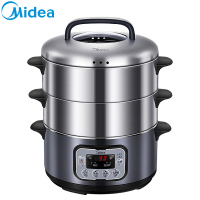 美的(Midea)智能家用电蒸锅MZ-ZG28Power501 可定时预约 三层蒸笼14.8L大容量多功能锅肠粉机不锈钢