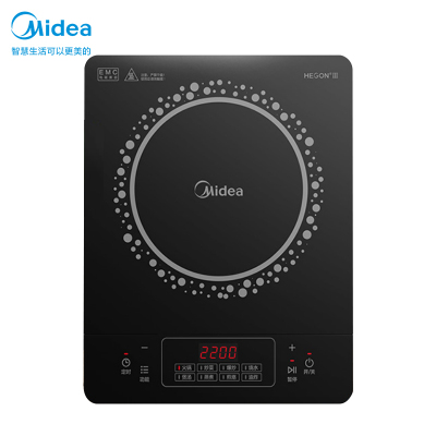 美的(Midea)电磁炉 C22-RT22E01(单机) 家用2200W大功率 火锅炉汉森面板 智能定时 旋风防堵风机