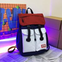 ins书包女韩版原宿ulzzang女背包高中学生初中生百搭大容量双肩包 [拼色]加厚防水面料 +腮红熊挂件好质量