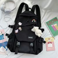 2020年新款书包女学生韩版初中生高中背包学院风少女ins双肩包女 黑色(升级防水面料+关注送精美文具) 粗绳子