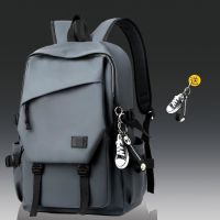书包男大学生ins潮牌 校园背包男双肩包女韩版简约百搭旅行电脑包 灰色-普通版[无防水无加固] 送-[挂件]