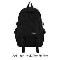 书包小学生女初中生双肩包女大容量外出电脑包旅行背包女2021新款 纯黑色[关注店铺送4徽章] 书包