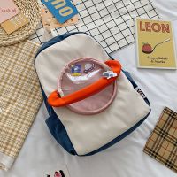 双肩包女2021新款学生韩版百搭ins森系高中生大容量书包可爱背包 白粉(尼龙 小包固定) 带三个胸针