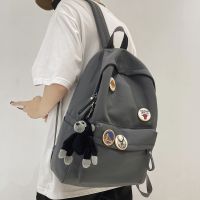 书包男高中生大容量简约帅气耐用新款潮流初中学生大学生双肩包 灰色 单包收藏送徽章