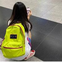 书包男大学生简约百搭双肩包包2021新款时尚潮流高中生学院风背包 荧光绿(无挂件无徽章) 收藏店铺 送礼物 优先发货