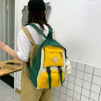 书包女韩版原宿ulzzang高中大学生初中生撞色ins可爱大容量双肩包 绿色无挂件