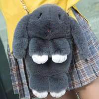 装死兔仿皮草小兔子萌萌兔包包书包手机超萌毛绒兔挂件汽车钥匙扣 深灰 睡梦娃娃(链条帽子颜色随机)