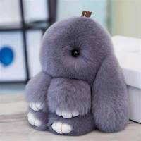 正版獭兔毛小兔子书包挂件超萌毛绒包包挂饰可爱汽车钥匙扣装死兔 仿兔毛-中灰色 14厘米