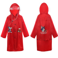 儿童雨衣男童女童大童小学生幼儿园上学带书包位加厚小孩全身雨披 雨盛大帽檐 猫和老鼠款 大红色 S号