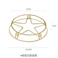 北欧厨房不锈钢双层置物架放锅架收纳圆形蒸锅架隔热防烫锅垫架子 北欧金双层款