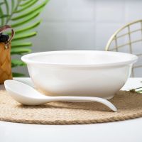 9英寸汤碗大汤碗创意汤古带鱼盘 景德镇陶瓷餐具家用大号汤碗汤盆 纯白 1个9英寸[汤古]1个大勺