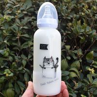 可爱成人奶瓶少女心学生玻璃杯儿童吸管杯清新便携防漏奶嘴杯韩版 奶瓶单杯带吸管重力球送杯刷 300毫升草莓