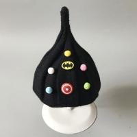 韩版女童秋冬季帽子男童西瓜帽宝宝毛线加绒婴儿儿童尖尖帽潮可爱 黑色队长 5个月-3岁(42-48cm)单层