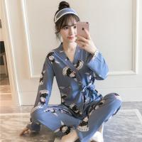 睡衣女春秋夏新款学生和服小丸子可爱卡通长袖大码系带月子服套装 蓝蓝兔 [低价跑量+送眼罩] M 70-100