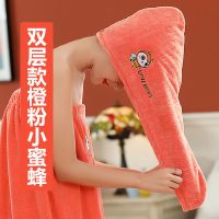 [女生都爱]干发帽女可爱超强吸水新款长发包头浴帽速干成人毛巾 浅橙粉小蜜蜂 [王者品质]单条加厚-卡通刺绣