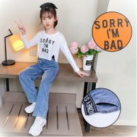 女童裤子春秋时尚儿童套装时髦新款宽松韩版牛仔洋气中大童两件套 白色不规则上衣 单件上衣 110 码建议身高100CM