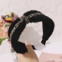 秋冬新款韩国简约头箍毛线小香风宽边打结发箍女发卡发窟百搭 毛绒亮钻打结黑色