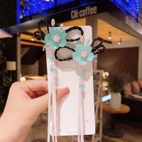 汉服头饰儿童古风流苏发夹子中国风宝宝超仙假发辫子女童发卡发饰 花朵串珠蓝色