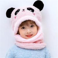宝宝帽子秋冬季儿童帽子围巾一体加绒加厚女童可爱超萌男童套头帽 熊猫一体帽粉色 建议1-3岁