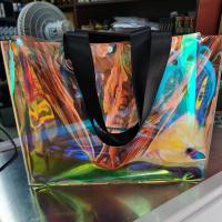 大容量加厚tpu镭射手提袋防水游泳包炫彩沙滩单肩包商场购物袋 中号43*33*10