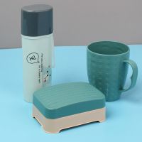 学生洗漱用品套装桶脸盆开学宿舍寝室军训住校洗衣桶牙刷杯肥皂盒 洗漱套装(蓝色-杯子牙具盒皂盒)