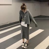 辣妹套装女气质潮流2021秋冬新款连帽开衫外套女高腰半身裙两件套 灰色两件套 S
