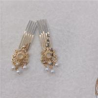 明制汉服后压发饰套装珍珠流苏步摇发簪排钗发夹古风头饰耳饰侧鬓 珍珠流苏发梳 两支