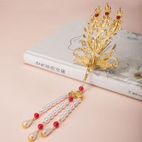 [诃子]汉服发饰套装珍珠排簪凤凰发钗绢花敦煌唐风诃子裙头饰 发冠单支