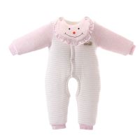 新生儿衣服冬季加厚婴儿连体衣秋冬装保暖男女宝宝哈衣棉衣外出服 1941围兜条纹粉色 80 [建议体重18-23斤]