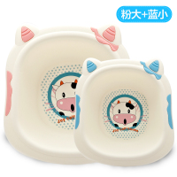 婴儿洗脸盆新生儿洗澡盆小孩塑料盆宝宝洗脚盆PP盆卡通儿童沐浴盆 粉大+蓝小