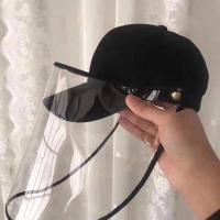 防护帽子出门防唾沫面罩防飞沫防风沙男女通用鸭舌帽可拆卸隔离帽 黑色棒球帽 可调节