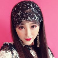 欧美街拍黑色蕾丝网百搭宽头巾发饰女 显白堆堆帽空顶帽套围巾