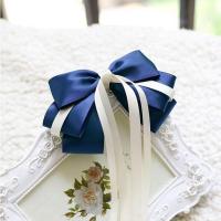双11韩版女孩头饰品 古装发卡 大号蝴蝶结发夹 长飘带精美发 藏青色 配优质发圈款