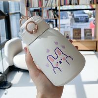 保温杯女士大肚可爱高颜值带吸管水杯壶瓶学生儿童大容量上学杯子 单杯 纯白洗澡熊260ml