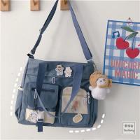 韩国ins简约百搭少女学生斜挎包女 日系古着感学院风大容量单肩包 蓝色 单包