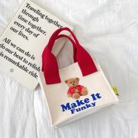 帆布包女ins韩国东大门可爱卡通熊猫印花学生手提包饭盒便当袋 白色笑脸小熊 无挂件