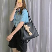 包包女斜挎包百搭大容量单肩包2020新款潮韩版简约手提女包托特包 黑色有内衬内袋无挂件