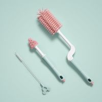 硅胶奶瓶刷子360度旋转涮子奶嘴吸管刷清洁刷清洗套装神器婴儿用 海顿青橙(无底座)