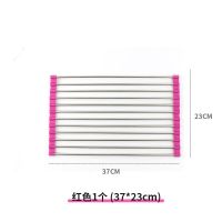 可伸缩沥水篮 厨房置物架果蔬碟碗不锈钢清洗架沥水板折叠沥水架 红色1个