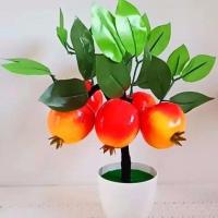橘子苹果仿真假花绿植物小盆栽柠檬桃子水果树盆景家居装饰品摆件 5果石榴盆景