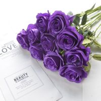 仿真花束盛开玫瑰花假花婚庆装饰室内餐桌单支花苞塑料干花艺摆件 绽放紫 5支