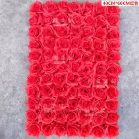 婚庆花墙摄影背景玫瑰花墙橱窗展厅玫瑰花墙设计仿真玫瑰花植物墙 红色卷玫瑰花坪(40CM*60CM)