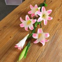 仿真百合花玫瑰花洋牡丹绢花pu手感百合客厅卧室餐厅装饰假花单支 单支5花1蕾粉色