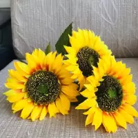 油画向日葵仿真花 欧式花瓶插花摆件陶罐花艺 客厅假花装饰花摆设 黄色 一支3头油画向日葵